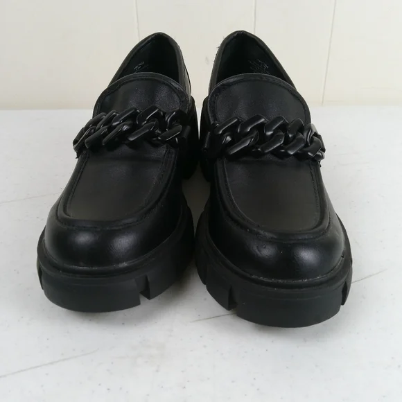 Madden Girl Black Chunky Slip On Loafers Size 6.5 Lug Soles Faux Leather - Picture 2 of 10
